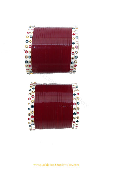 Mehroon Colour Dotted Bridal Chura By PTJ